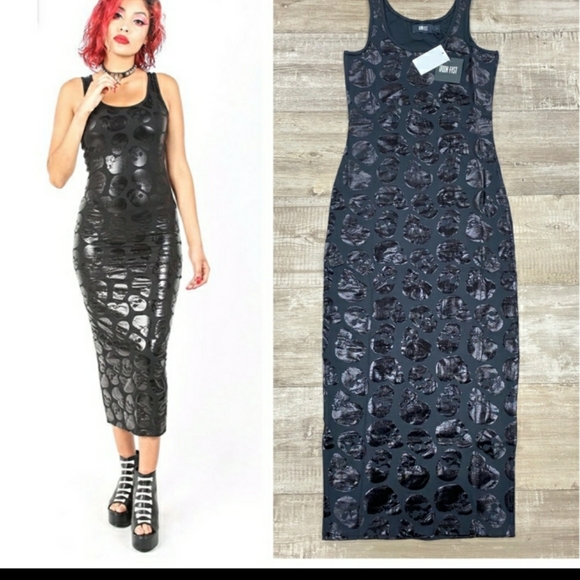 NWT IRON FIST Black Skulls Bodycon Dress Large L Cosplay Goth - Picture 6 of 6